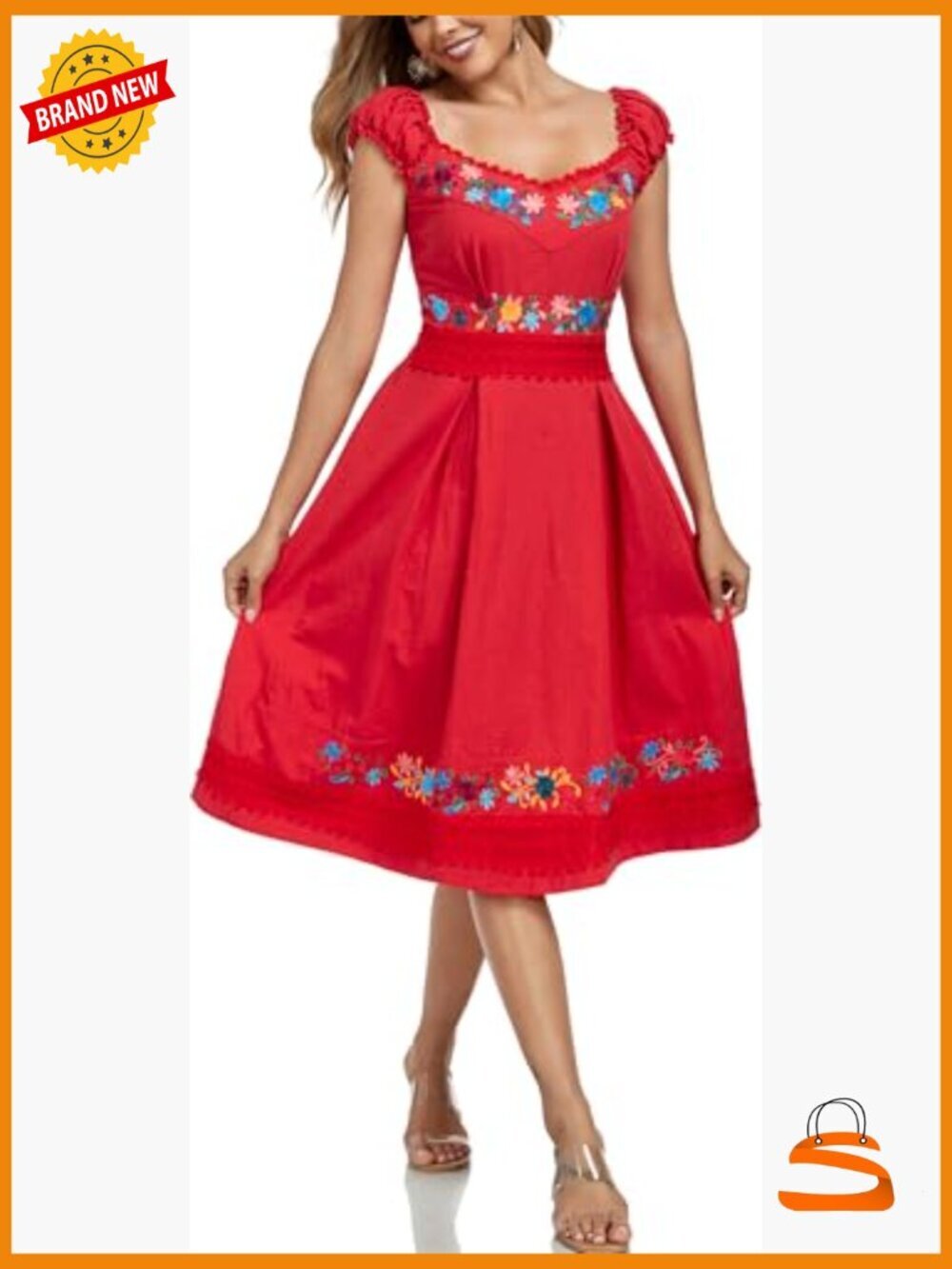 Women's Embroidered Lace Bohemian Party Dress Cotton Flowy A-Line Summer - Picture 3 of 7